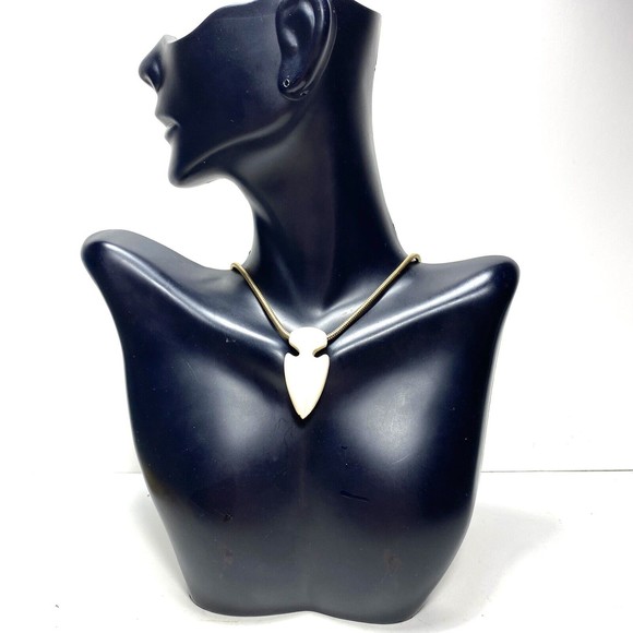 Vintage Monet Shark Tooth Necklace Gold Tone Snake Chain Cream Enamel Choker - Picture 1 of 8